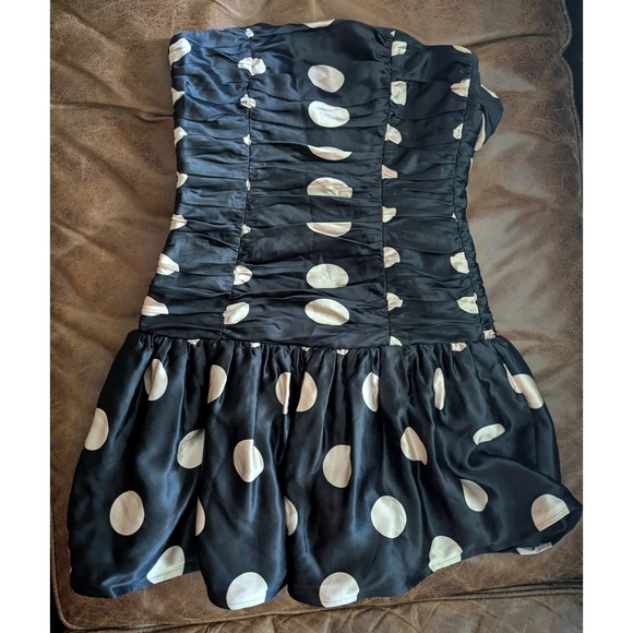Betsey Johnson 100% Silk Polka Dot Strapless Mini Dress - Coquette Retro - 6 - Picture 6 of 10